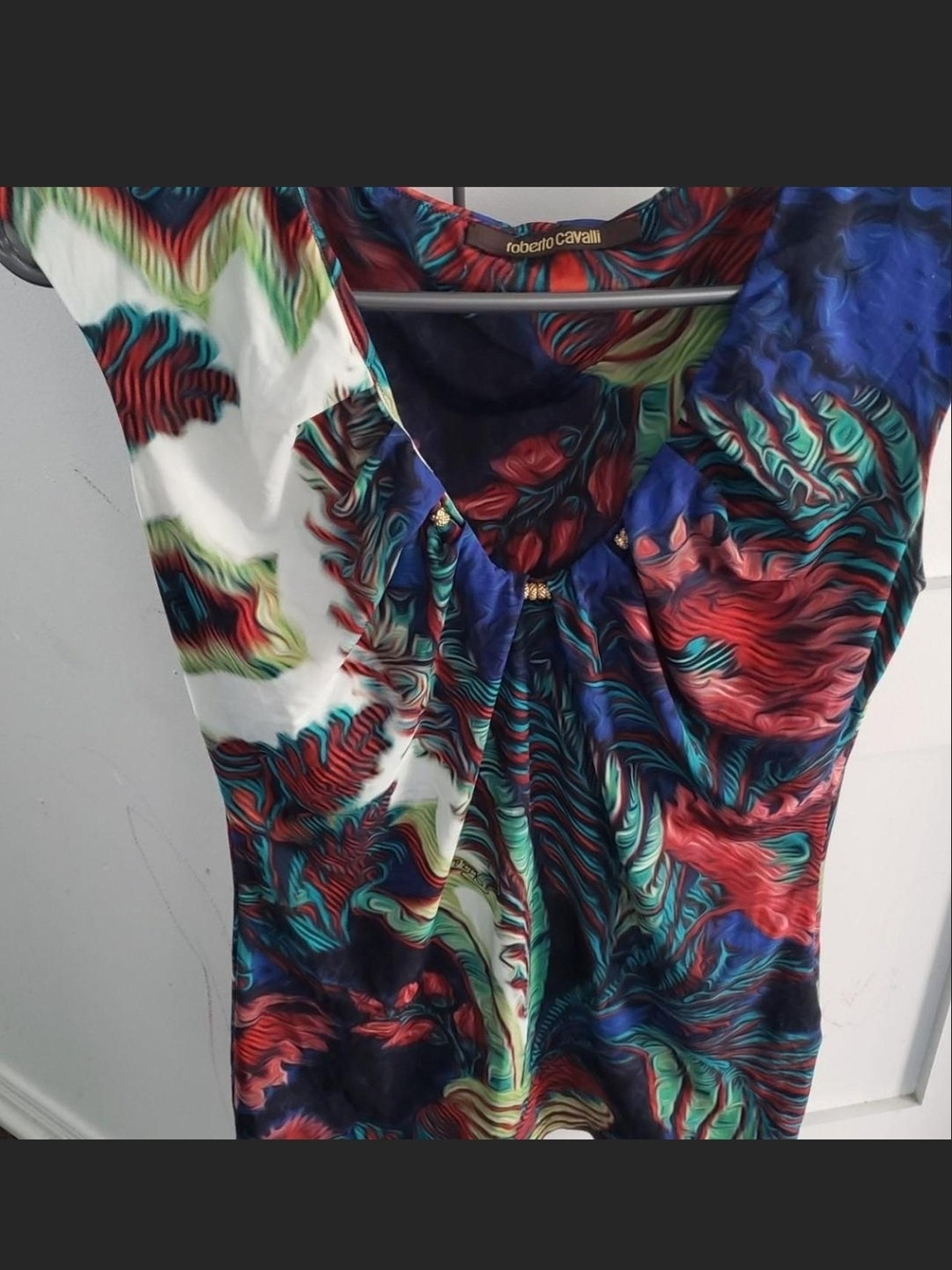 Roberto Cavalli Multicolor Swirl-Print Short Sleeve Blouse